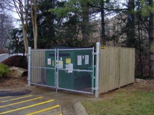 Wood Dumpster Enclosure with Chain Link Gate