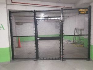 Total-Black-Bike-Cage-Black-Anti-Climb-Chainlink-Fence--Self-Closing-Pedestrian-Gate-with-Transom-Keyed-Night-Pull-Entry-